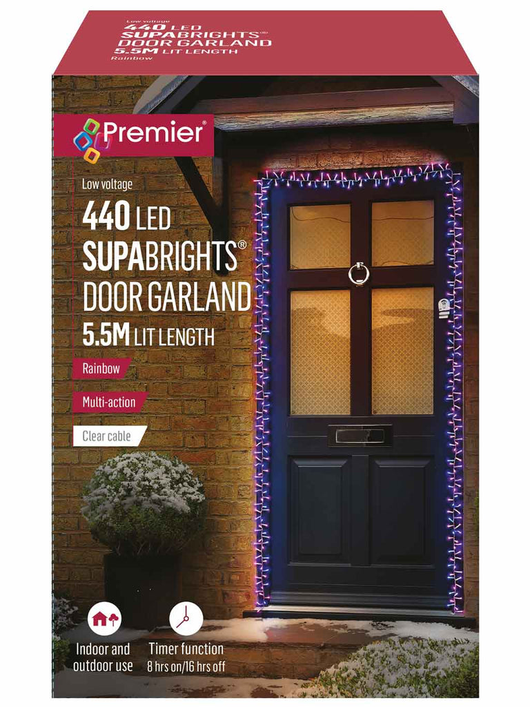 5.5M - 440 LED Supabrights Door Garland with Timer- Rainbow