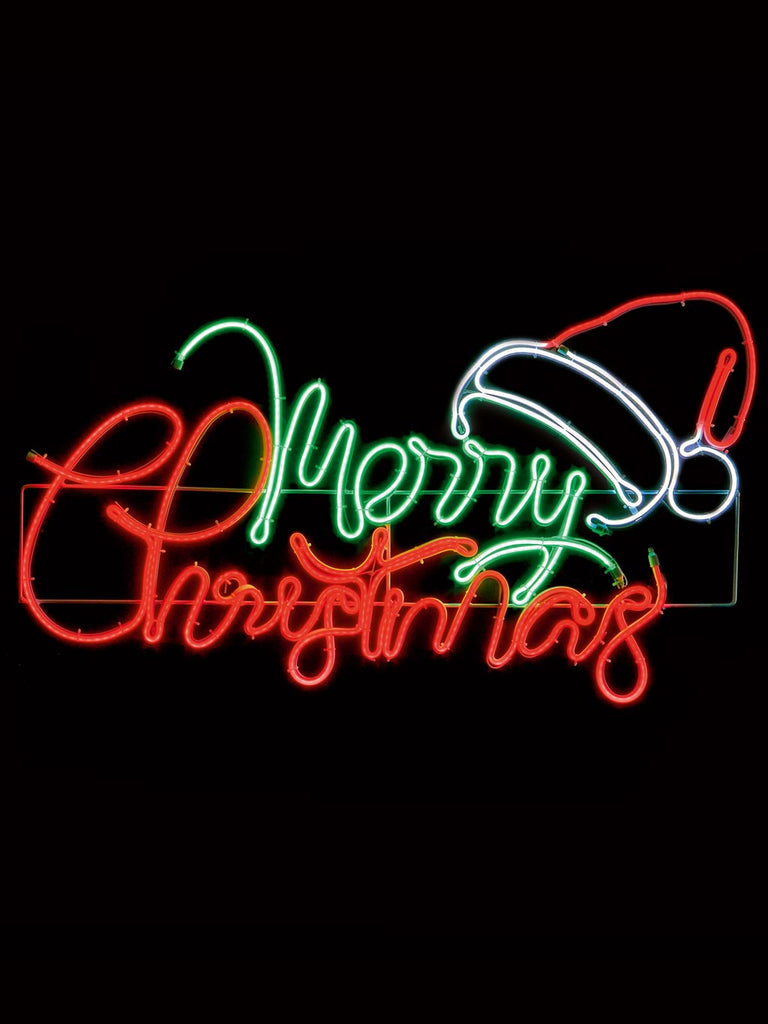 94 x 53cm Lit Neon MERRY CHRISTMAS with Santa Hat Sign
