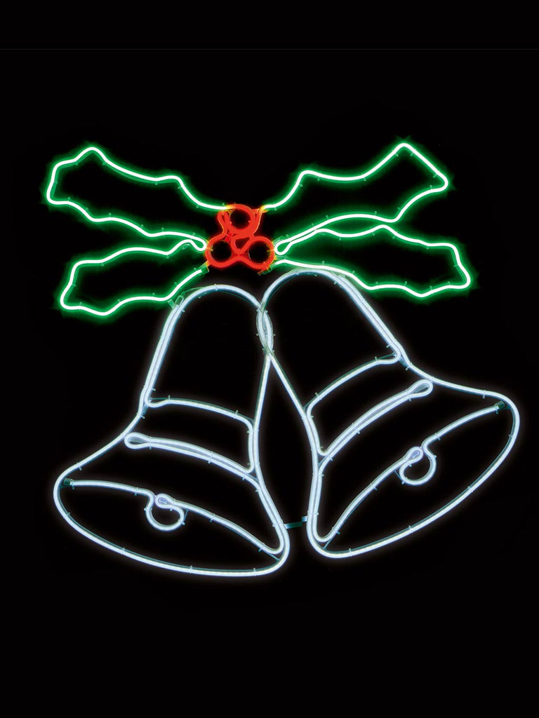 74 x 78cm Lit Neon Swinging Bell with Holly Sign