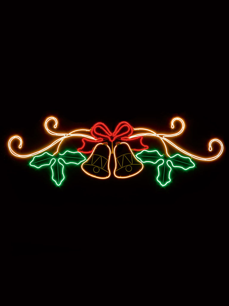 51cm x 1.5M Lit Neon Swinging Bell with Holly and Bow Sign
