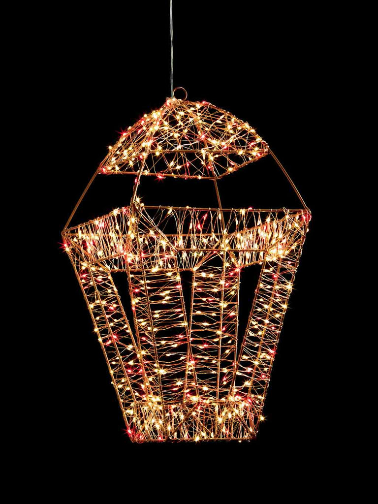 45cm Twinkling Rose Gold Lantern with 600 Red & Warm White LEDs