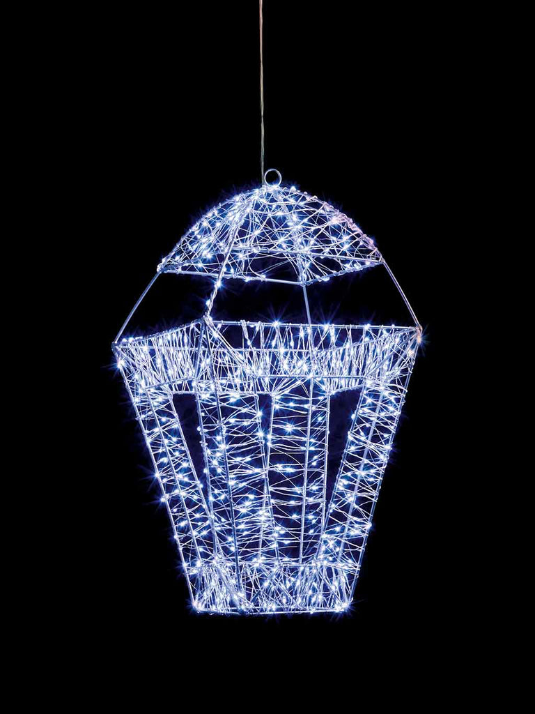 45cm Twinkling Silver Lantern with 600 White LEDs