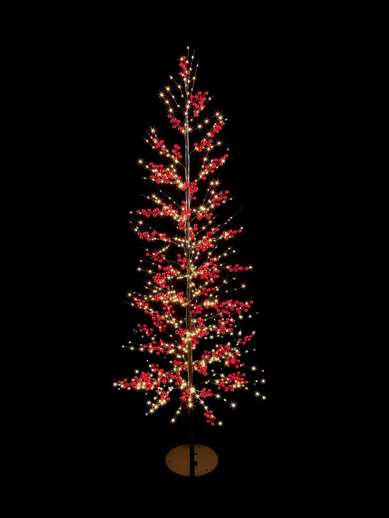 1.8M (6ft) Lit Red Berry Tree with 775 Warm White LED