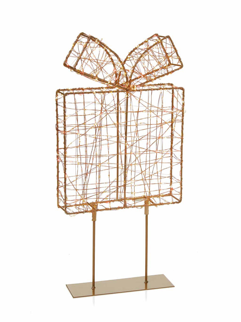 45cm Gold Parcel with 500 Twinkling LEDs - Red & Warm White