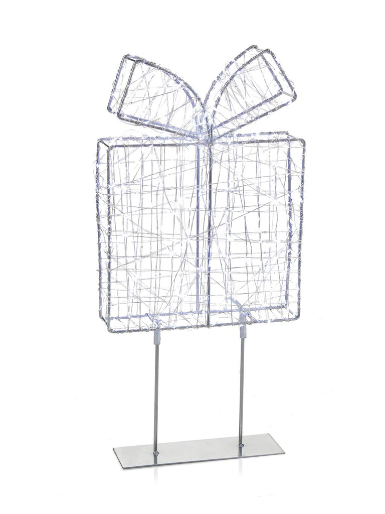 45cm Silver Parcel with 500 Twinkling LEDs - White
