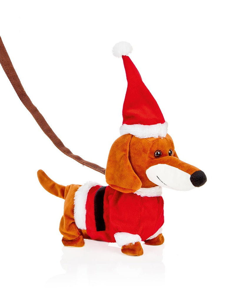 38cm B/O Animated Walking Sausage Dog with Santa Hat