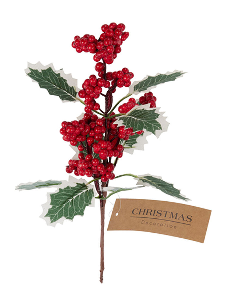 Red Berry Holly Leaf Pick