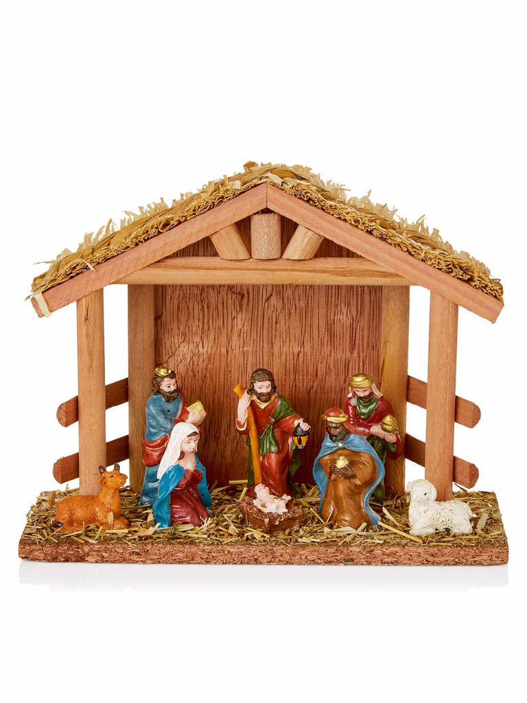 20cm 8pc Nativity Scene with Wood House