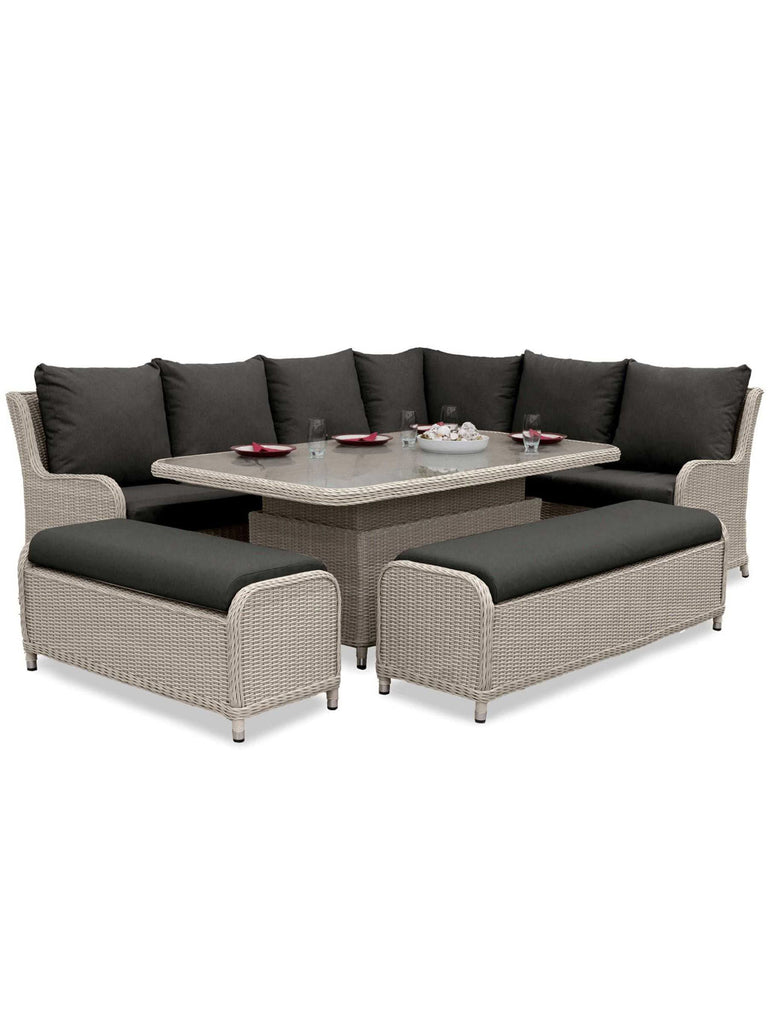 Avery Grande Rattan Corner Dining Set with Rising Table - Grey (Right Hand