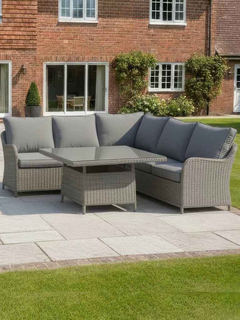 Ivy Rattan Corner Dining Set with Square Rising Table - White Wash