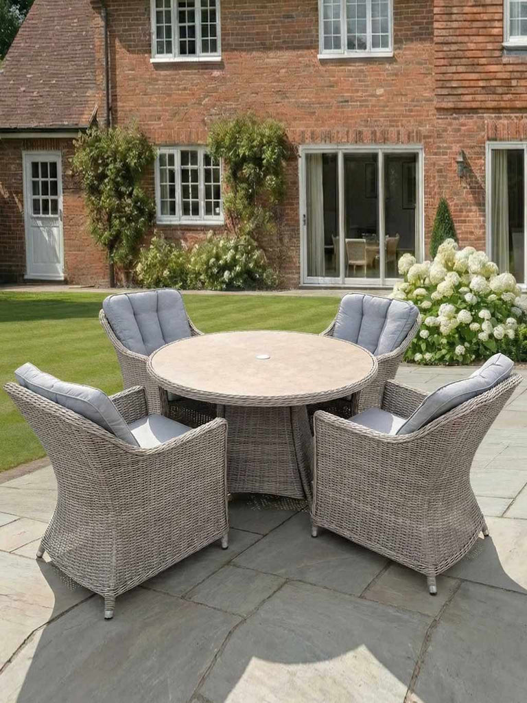 Ivy Rattan 4 Seat Dining Set with 1.2m Round Table (Ceramic Glass)
