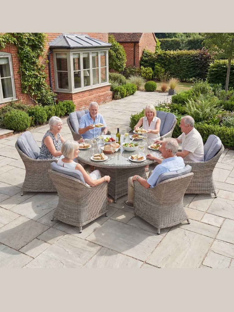 Ivy Rattan 6 Seat Dining Set with 1.4m Round Table (Ceramic Glass)