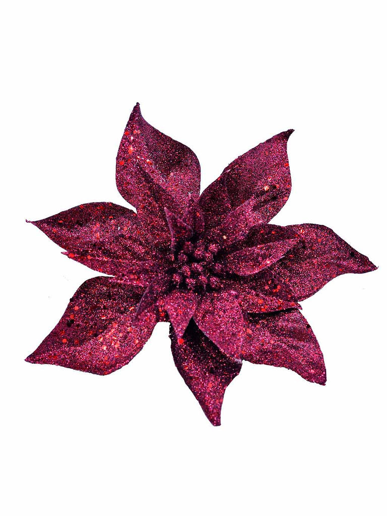 22cm Burgundy Glitter Clip on Poinsettia