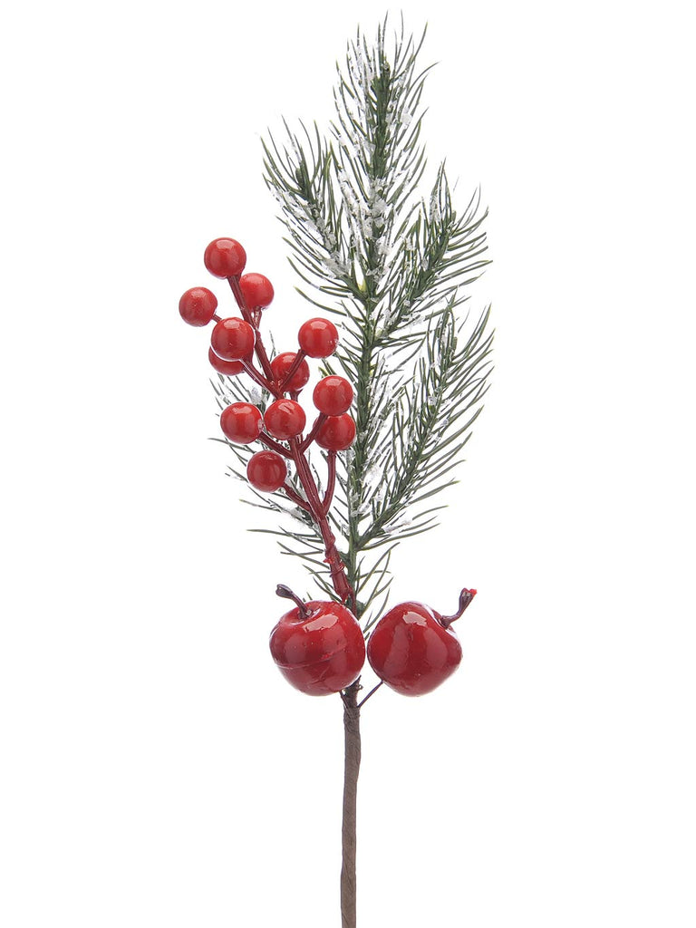 36cm Frosted Spruce with Large Red Berries Stem