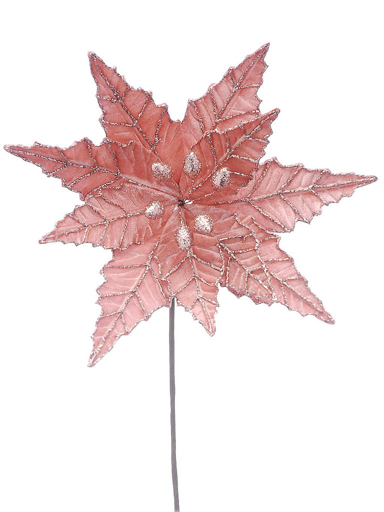 50cm Frosted Pink with Glitter Poinsettia Stem