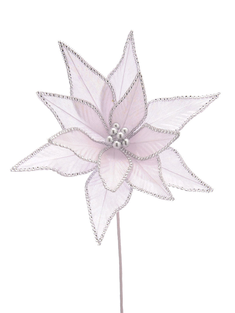 65cm Light Pink - Silver Glitter Poinsettia Stem
