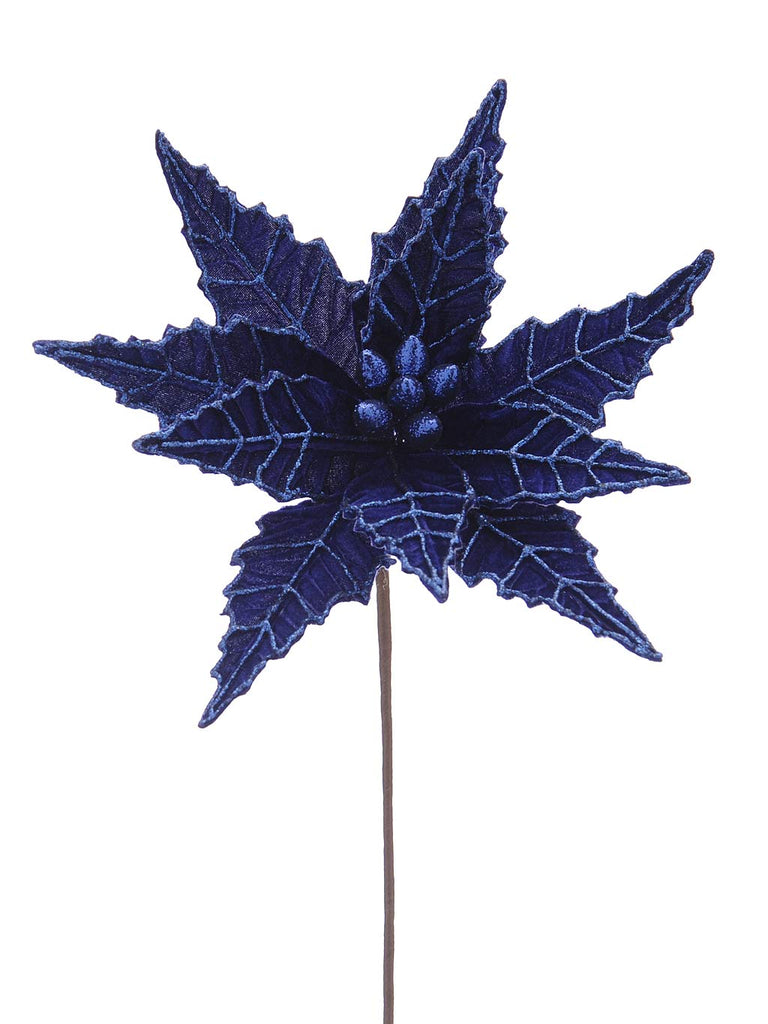 50cm Dark Blue with Glitter Poinsettia Stem