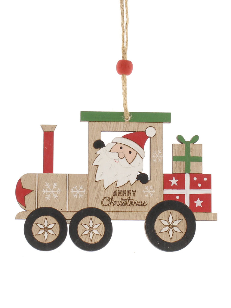 18cm Wooden Train with Santa