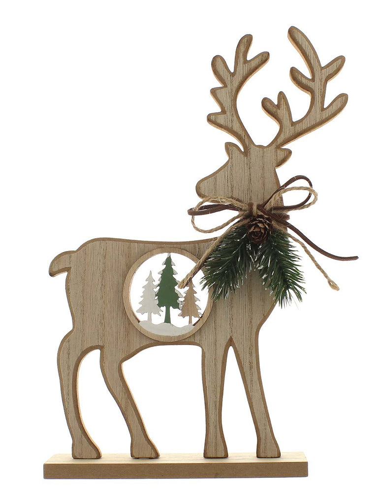 27cm Wooden Reindeer with Tree Inside