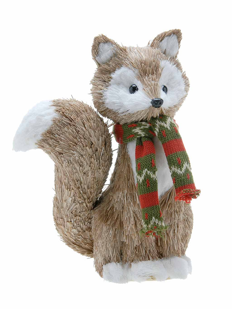 24cm Bristle Fox with Red and Green Scarf