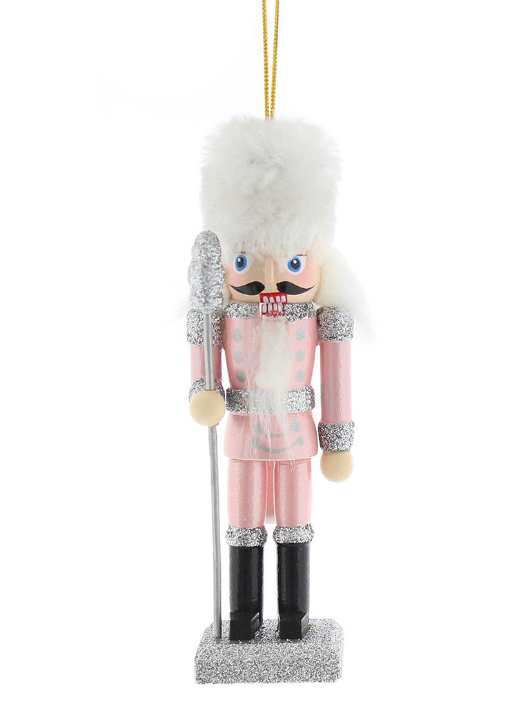 12cm Wooden Pink and Silver Nutcracker