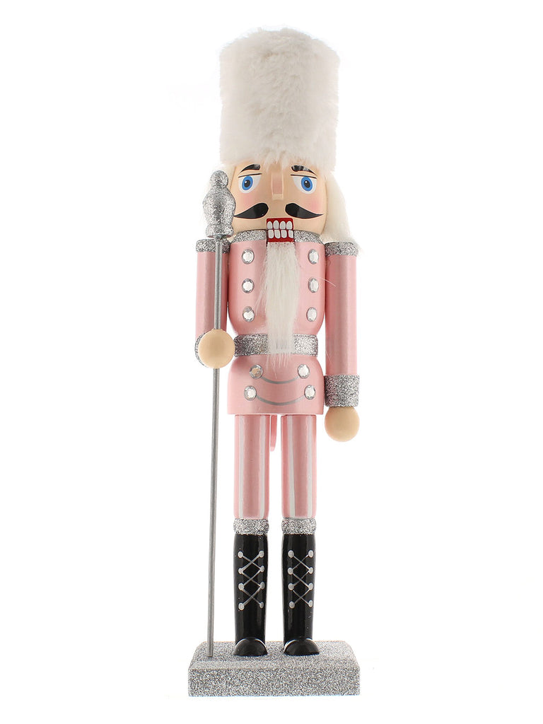 30cm Wooden Pink and Silver Nutcracker