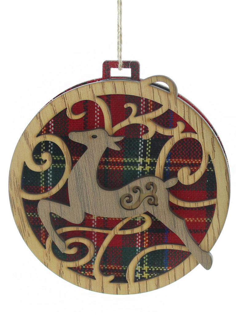 12cm Wooden/Tartan Laser Cut Disc with Deer