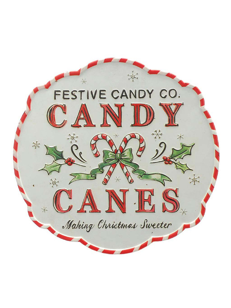 40cm Red, Green and White Candy Canes Metal Sign