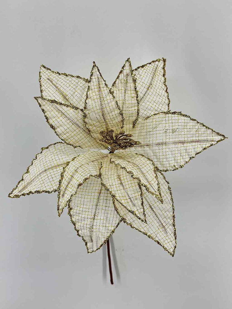 30cm Magnolia Poinsettia with Glitter Stem