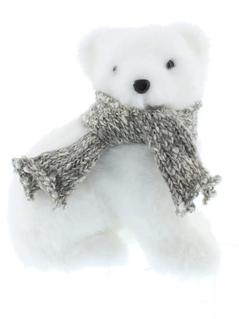 16cm Table Top White Bear with Silver Scarf