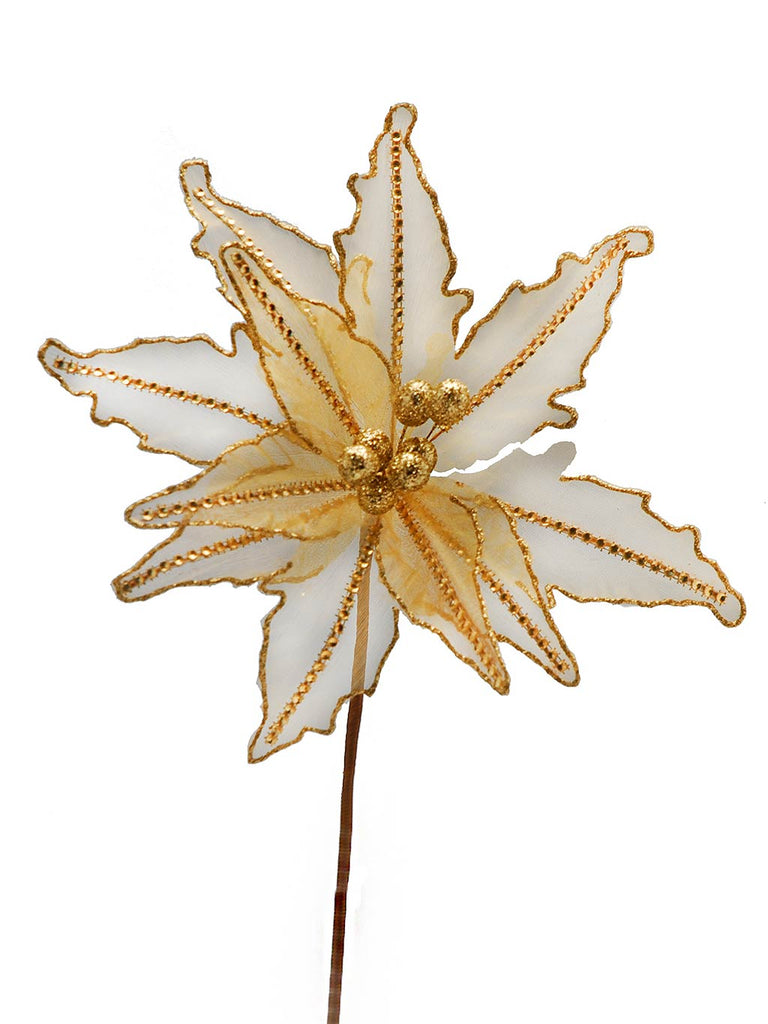 65cm Light Gold Poinsettia with Gold Sequin Stem