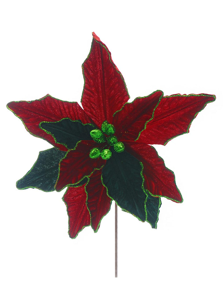 52cm Red and Rich Green Poinsettia Stem