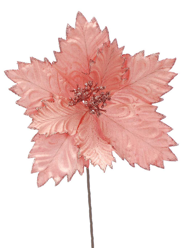 66cm Blush Pink Poinsettia Stem with Pink Glitter