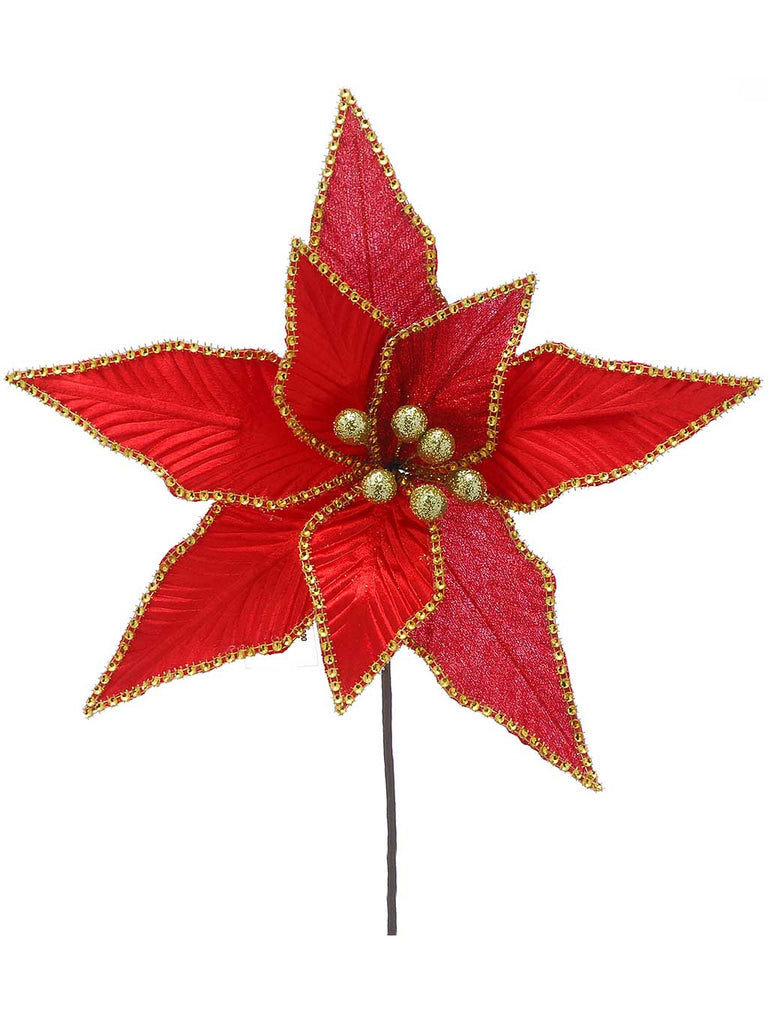50cm Red Poinsettia with Gold Sequin Stem