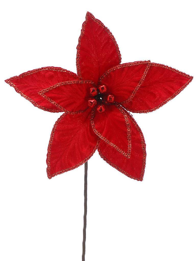64cm Poinsettia with Sequins Stem - Red