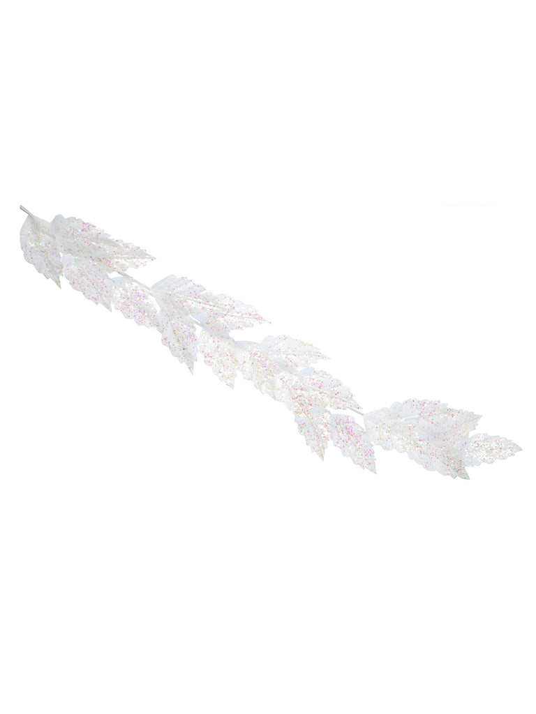 118cm White Glitter Sequin Leaf Garland