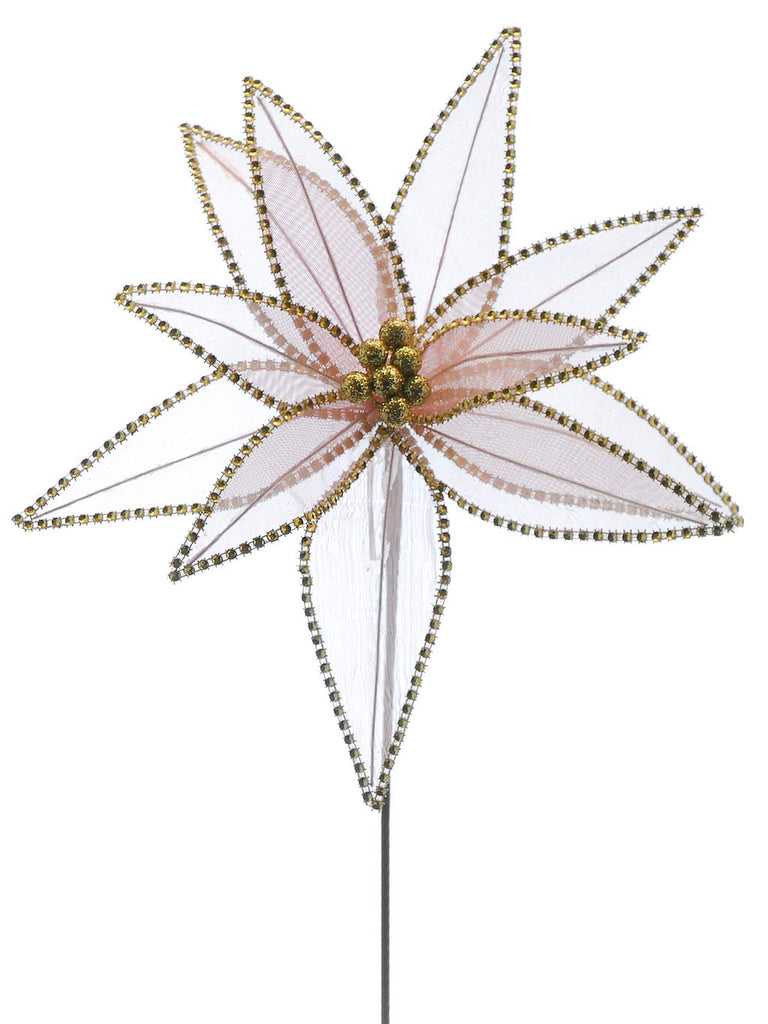 55cm Light Pink Poinsettia with Gold Sequin Stem