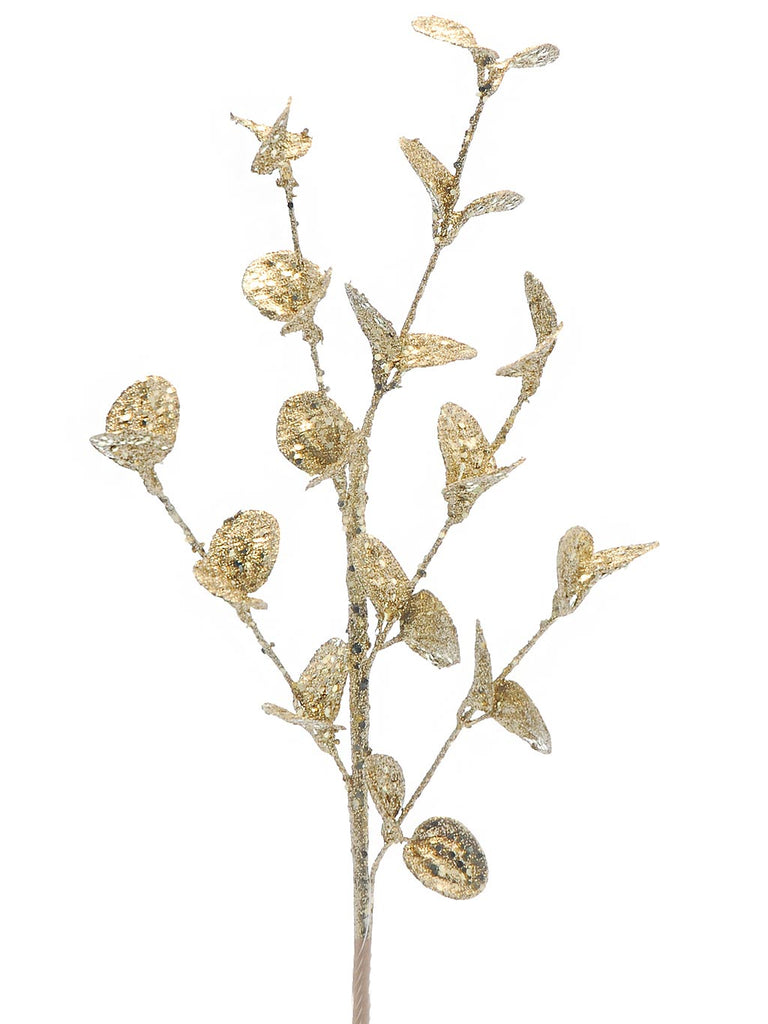 70cm Champagne Gold Glitter Mini Leaf Stem