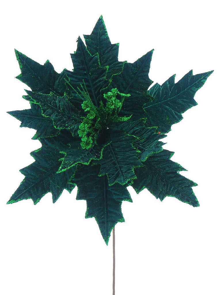 70cm Dark Green Poinsettia with Green Glitter Stem