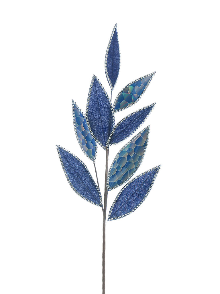 67cm Dark Blue and Petrol Effect Leaves Stem