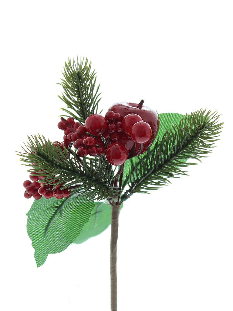 18cm Red Berry with Green Leaf and Foliage Pick