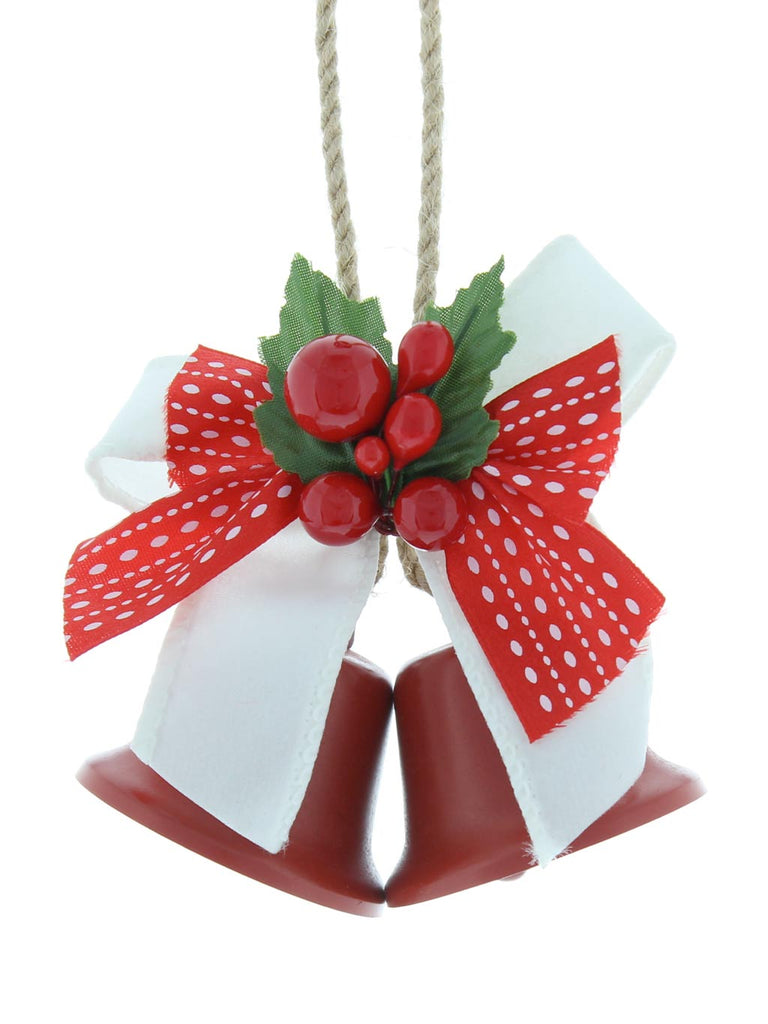 15cm Red Metal Bells with Ribbon