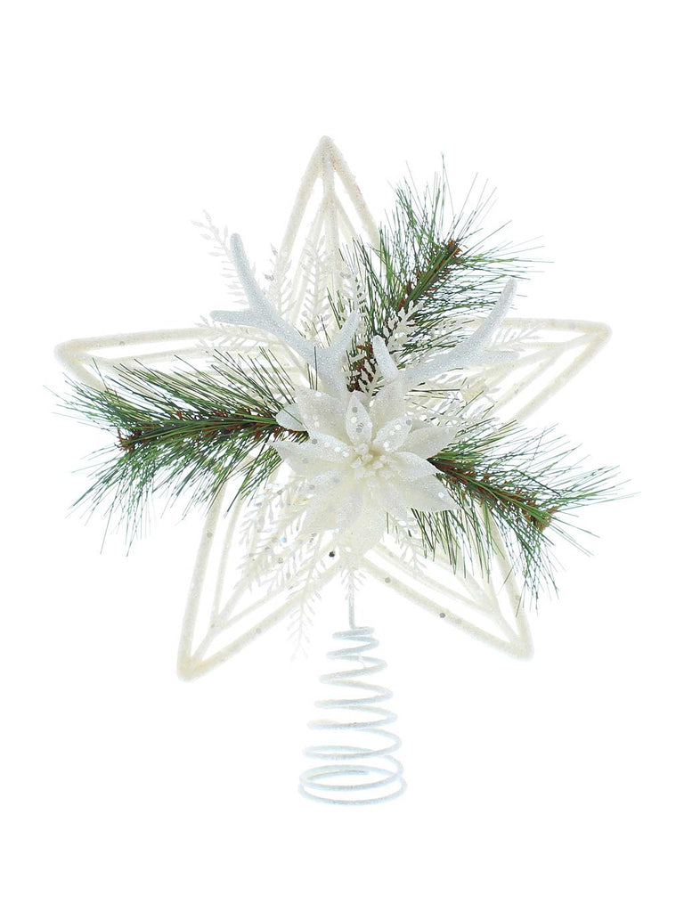 30cm Silver with Pine Detail Tree Topper