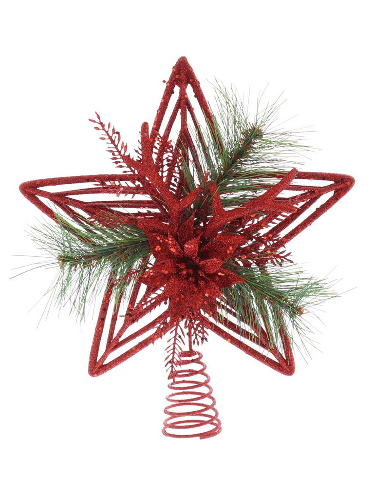 30cm Red with Pine Detail Tree Topper