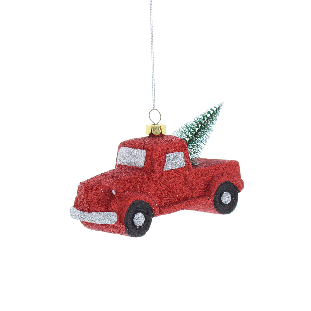11cm Hanging Red Glitter Truck with Green Tree
