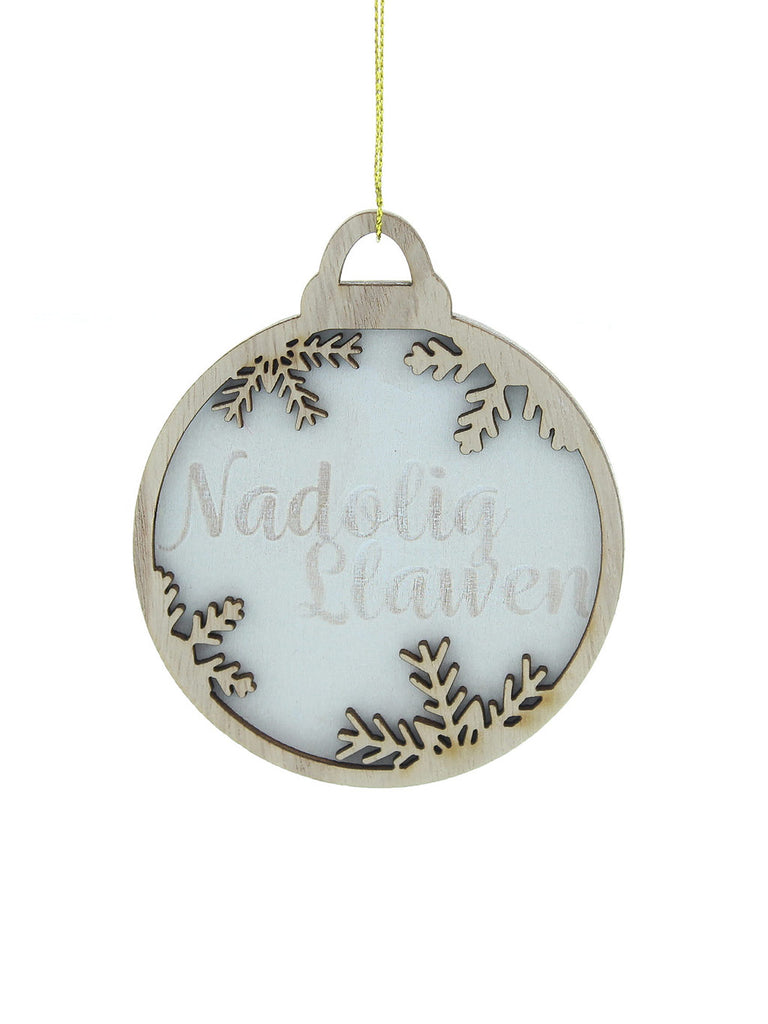 10cm Hanging Wood White Disc NADOLIG LLAWEN