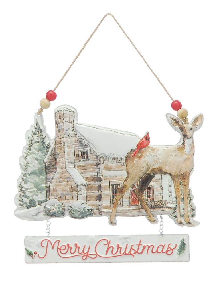 24cm Metal House Scene with Merry Christmas Sign