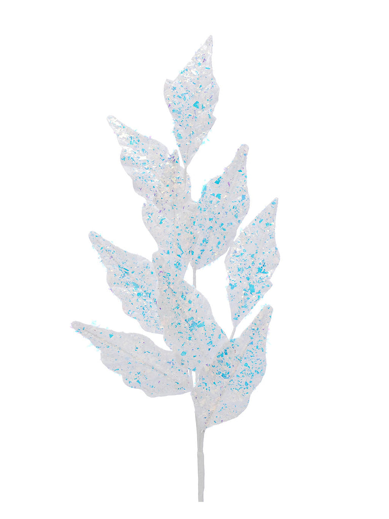 80cm White Sparkle Leaves Stem