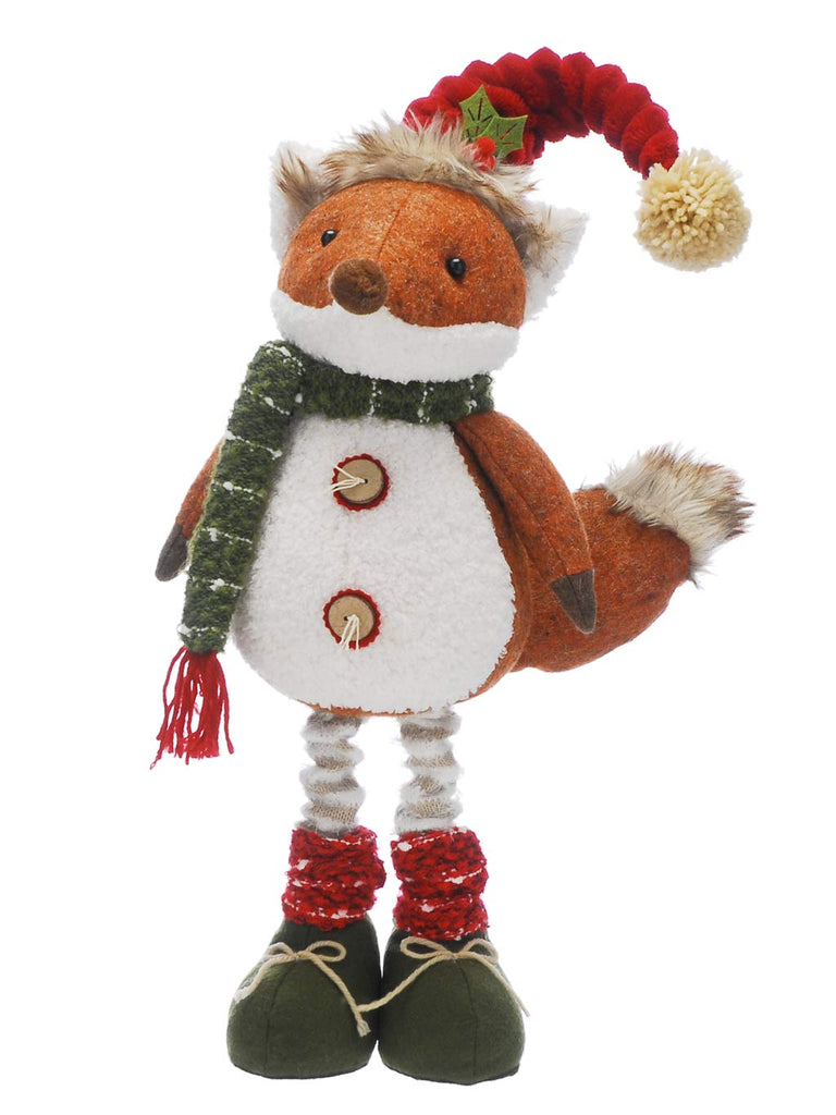 79cm Extendable Legs Fox with Red Hat and Green Scarf