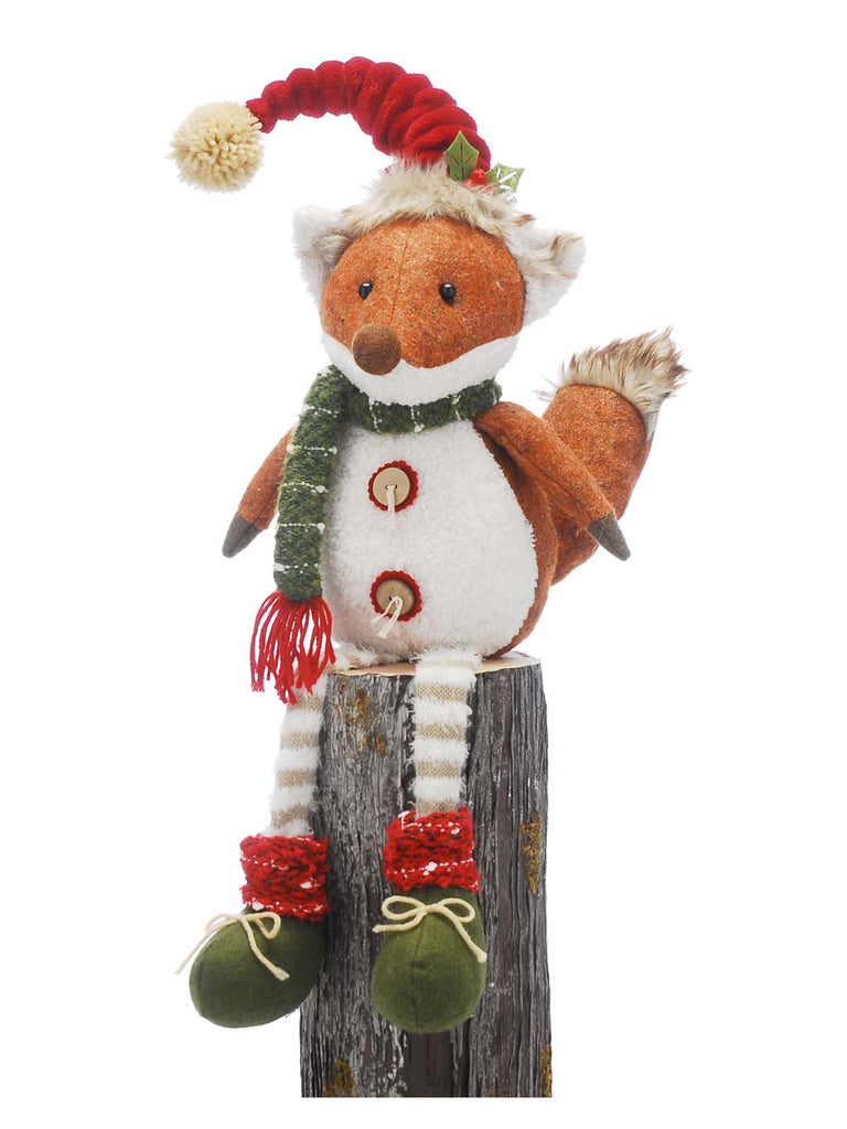 79cm Dangly Legs Fox with Red Hat and Green Scarf